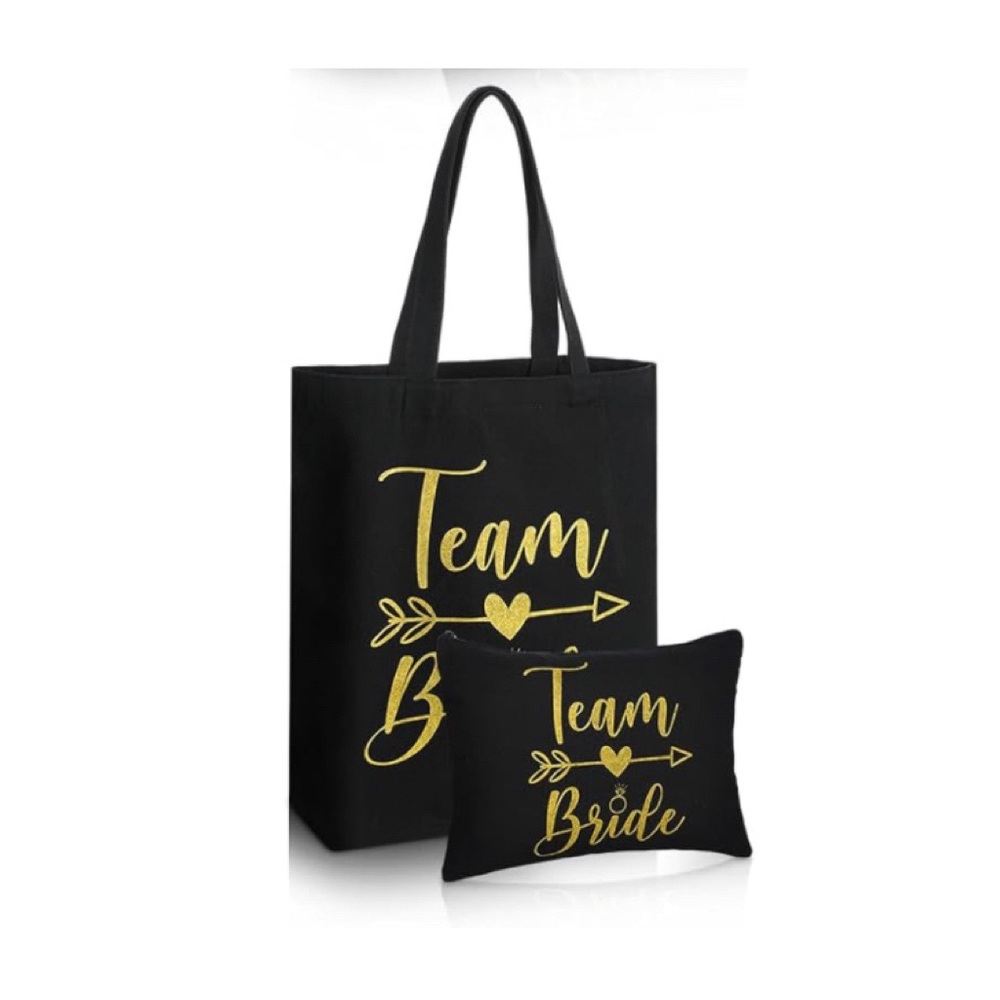 Canvas Team Bride Tote Bag with Makeup Bag